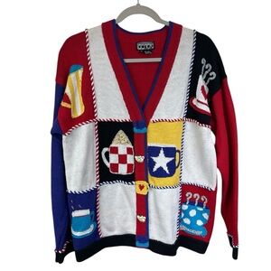 VTG Berek 2 Tea Cup Coffee Mug Color-Block Cottagecore Cardigan Sweater Size M